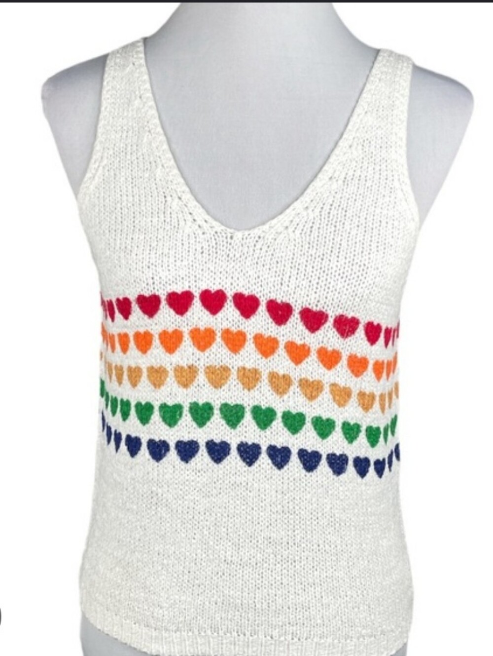 Women's moon & madison Striped Hearts Sleeveless Off White Knit Top